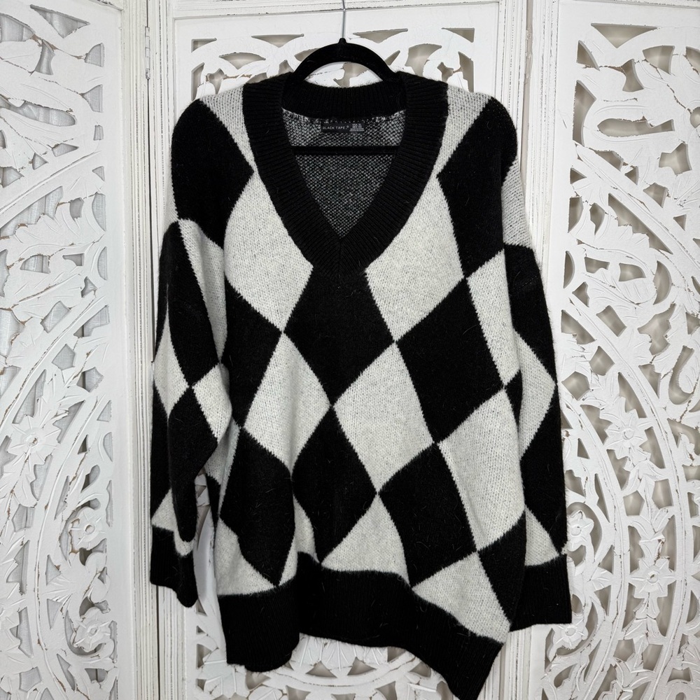 Black Tape Checkered V Neck Sweater